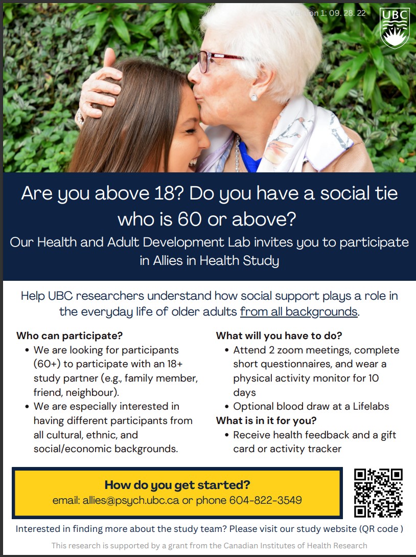 Opportunity] Research participants wanted for an online UBC study. -  Healthy Aging CORE BC